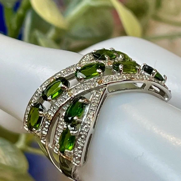 2.22ct Tsavorite & Sapphire Silver Ring 925  size 8 - Picture 5 of 12